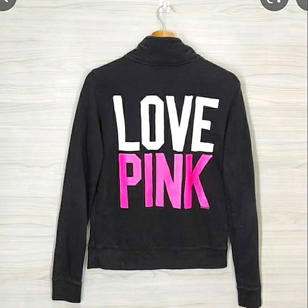 💗 VS PINK Black "Love Pink" Zipper Sweatshirt